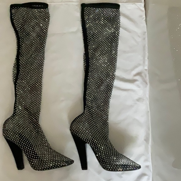 Saint Laurent Black Koller Rhinestone Mesh Boots Size 41 Excellent Condition - Picture 10 of 10